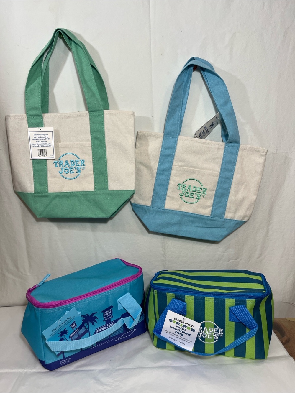 Canvas Tote and Cooler Bundle of 4; Green & Blue Trader Joe’s Limited edition